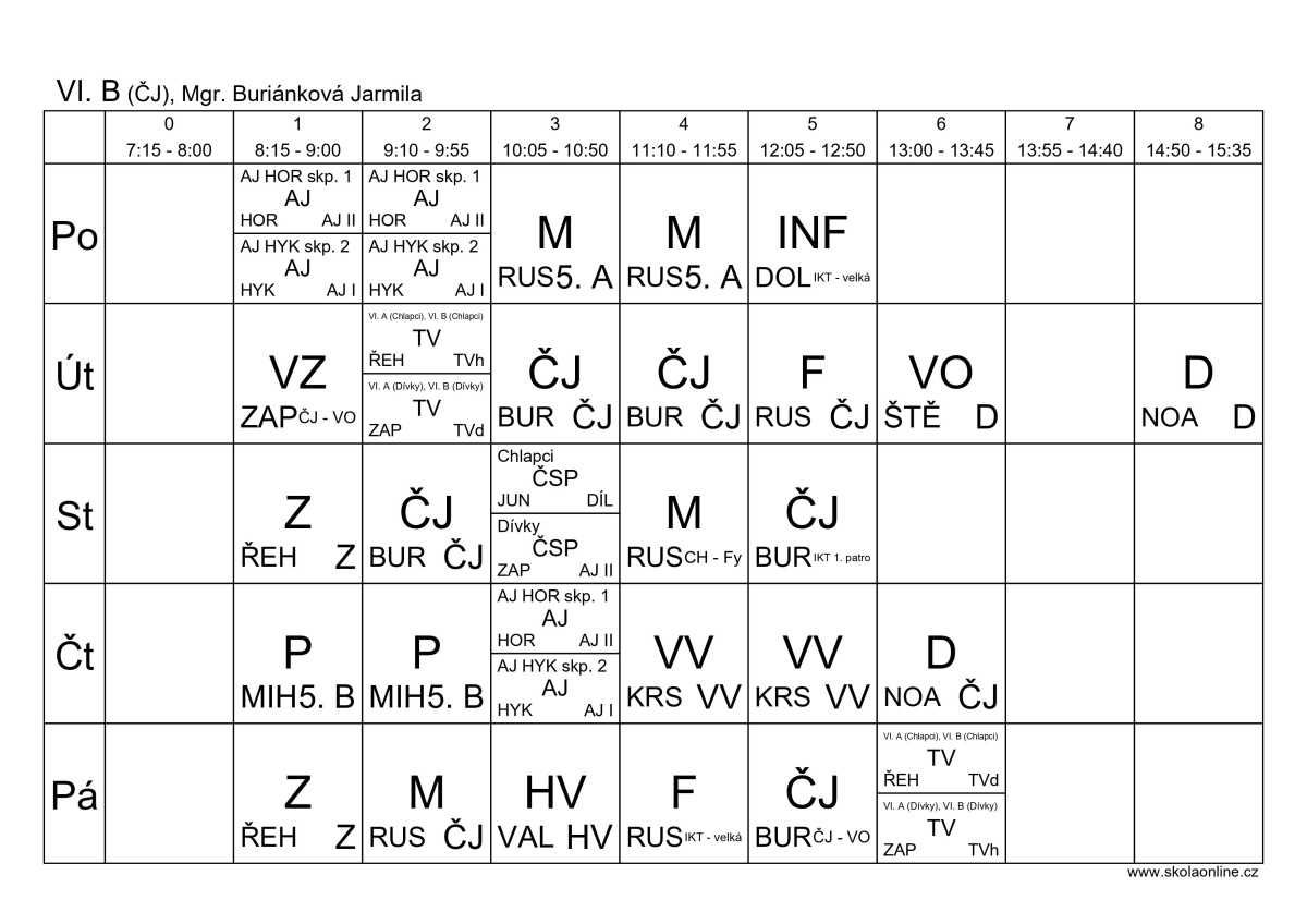 Rozvrh VI. B